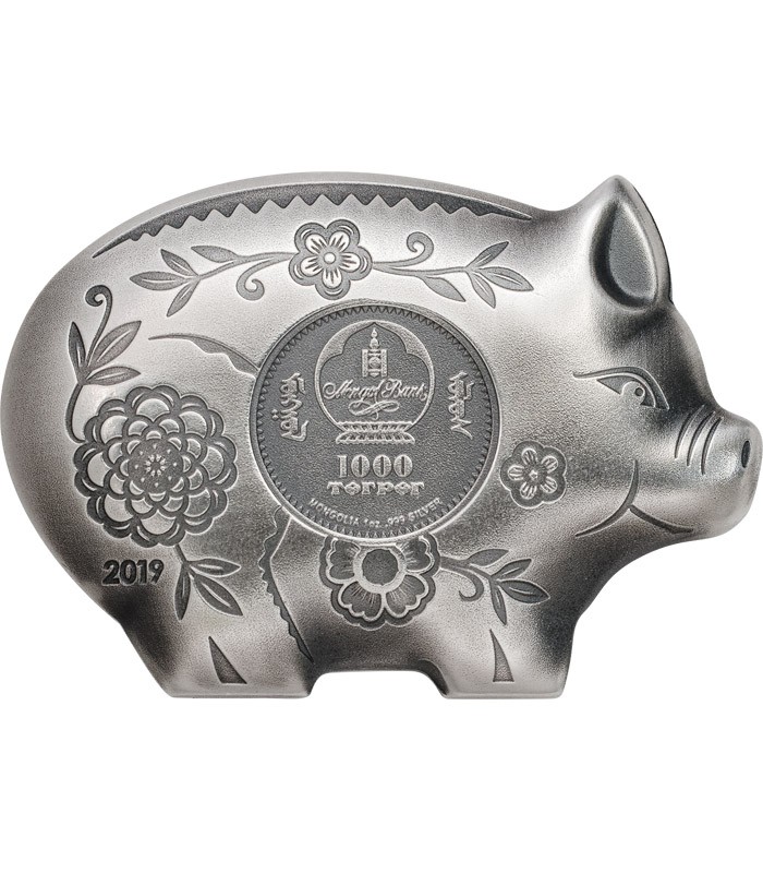 JOLLY PIG Lunar Year 1 Oz Silver Coin 1000 Togrog Mongolia 2019